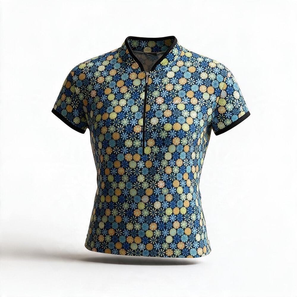 SheBeest Retro Daisy Print 1/2 Zip Short Sleeve Cycling Top Athletic  Size XL